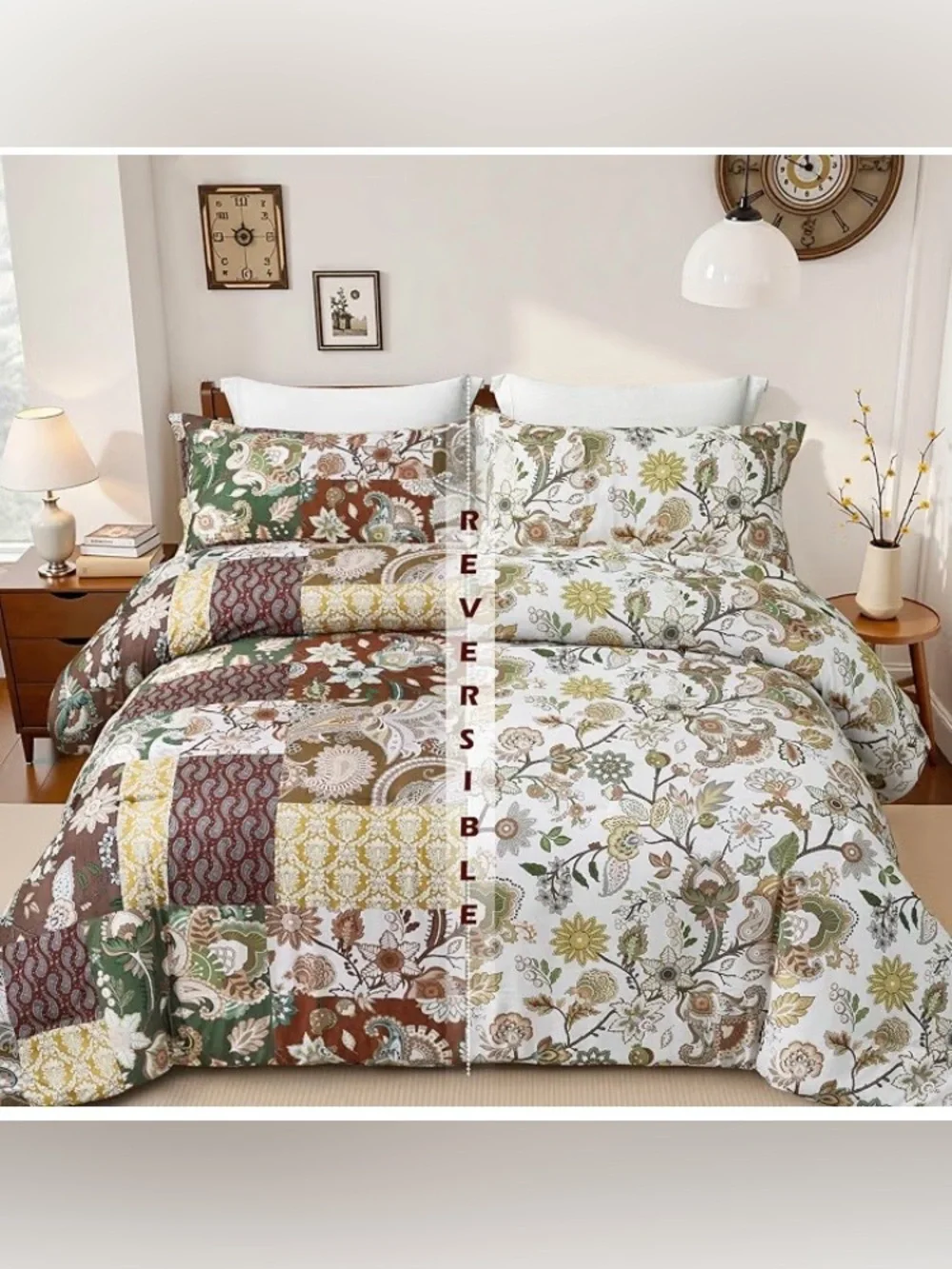 Boho King Size Comforter Set - 3 Piece Patchwork Vintage, SEALED PACKAGE
